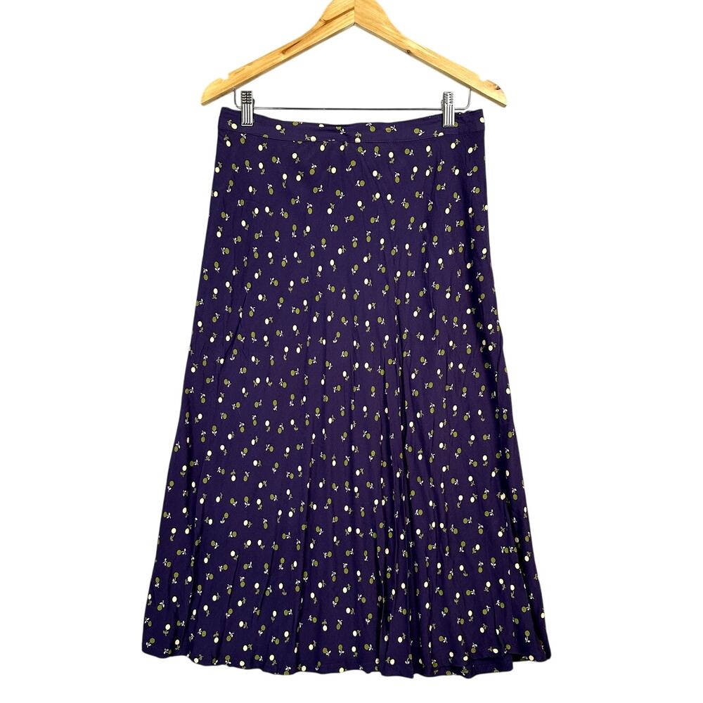 Vintage David Dart Midi Skirt 1X Purple Lemon Lime Pull On 30" Elastic Waist USA